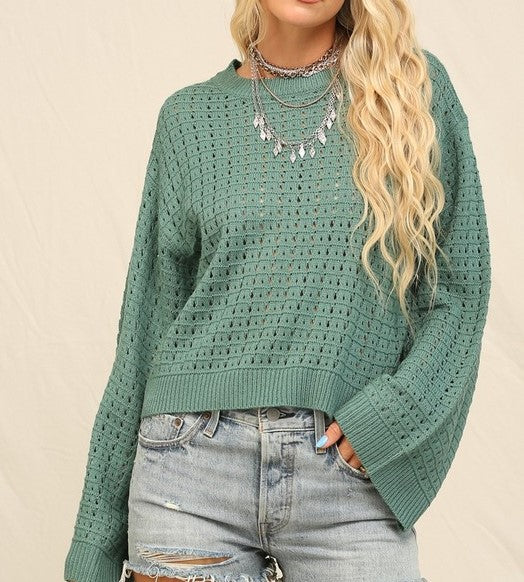 Evergreen Airy Squares Crewneck Sweater