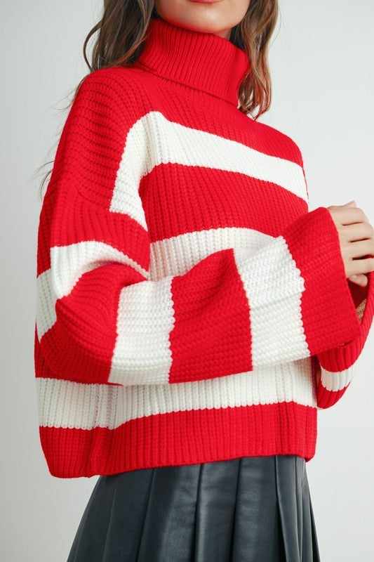 Striped Turtleneck Pullover Sweater