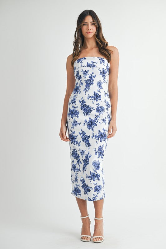 Floral Bodycon Tube Midi Dress