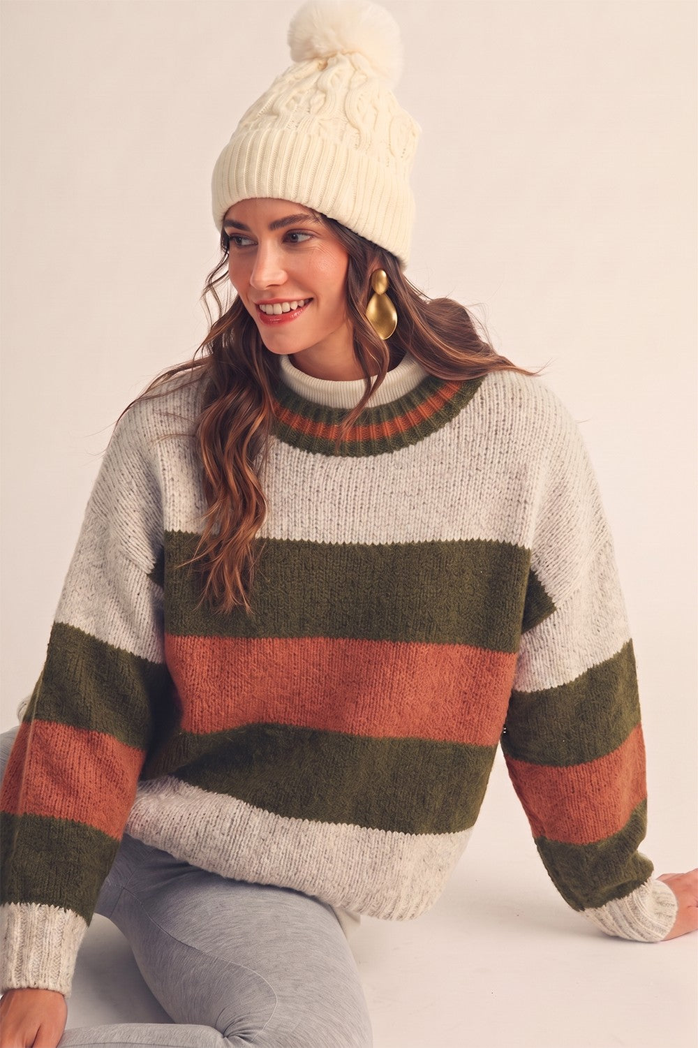 Colorblock Striped Knit Sweater