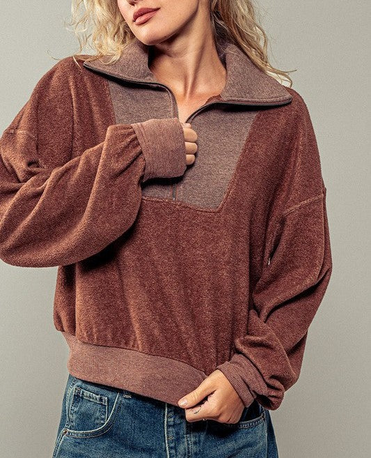 Two Toned Quarter Zip Jacket
