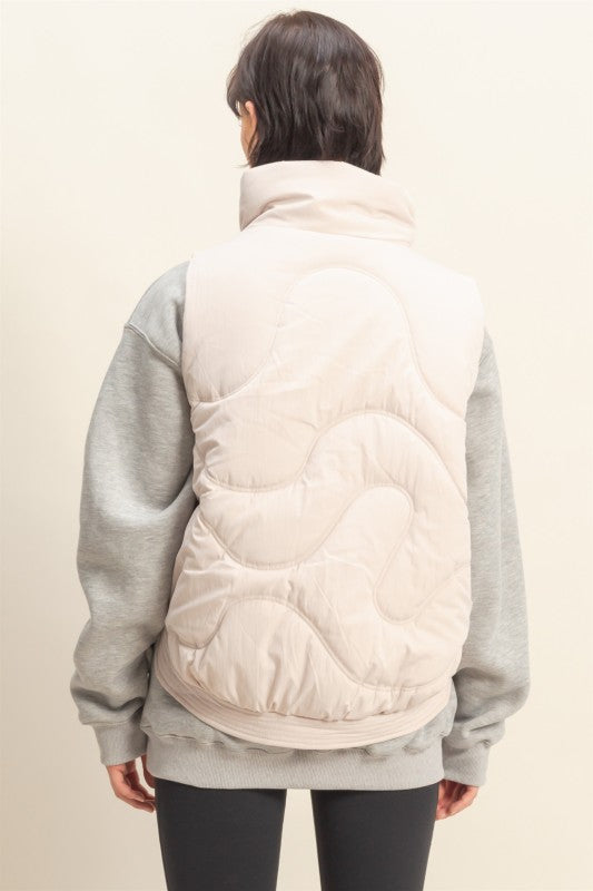 High Neck Puffer Vest Cream