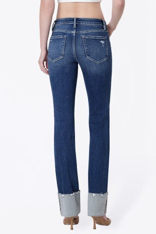 Lovervet Mid Rise Dark Wash Cuffed Slim Straight