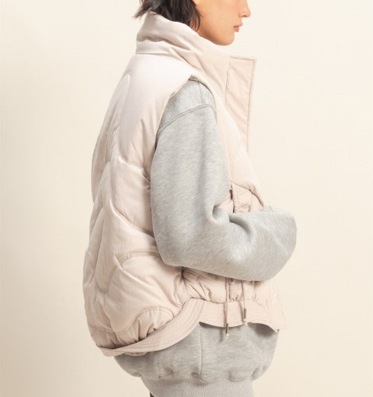 High Neck Puffer Vest Cream