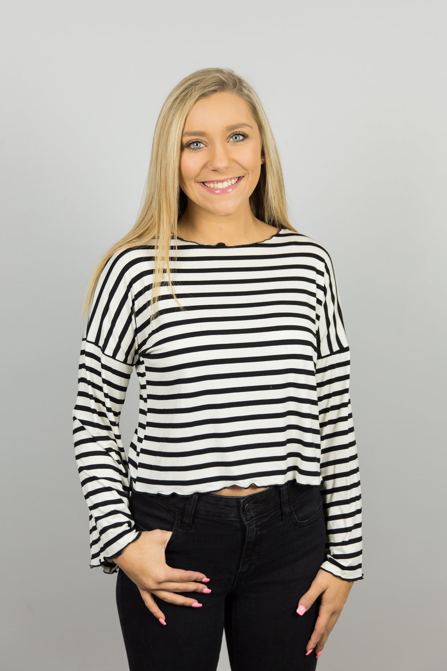 Striped Ruffled Edge Top