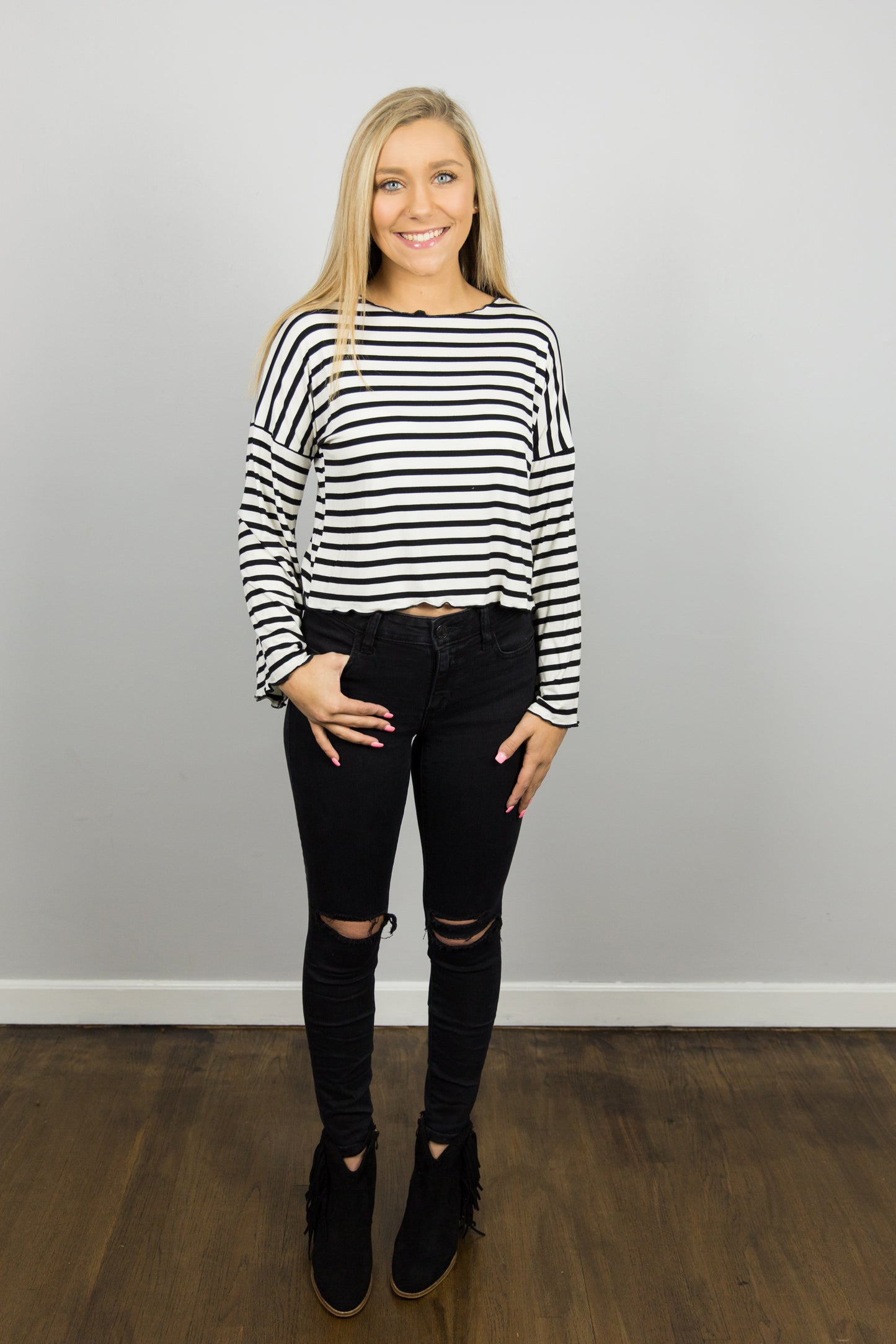 Striped Ruffled Edge Top