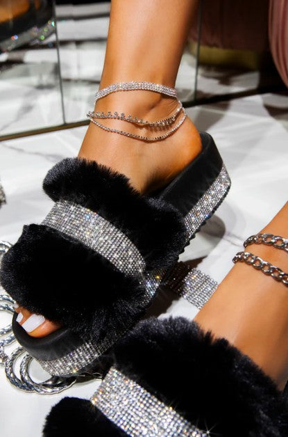 Black Fur Slip on Shoe