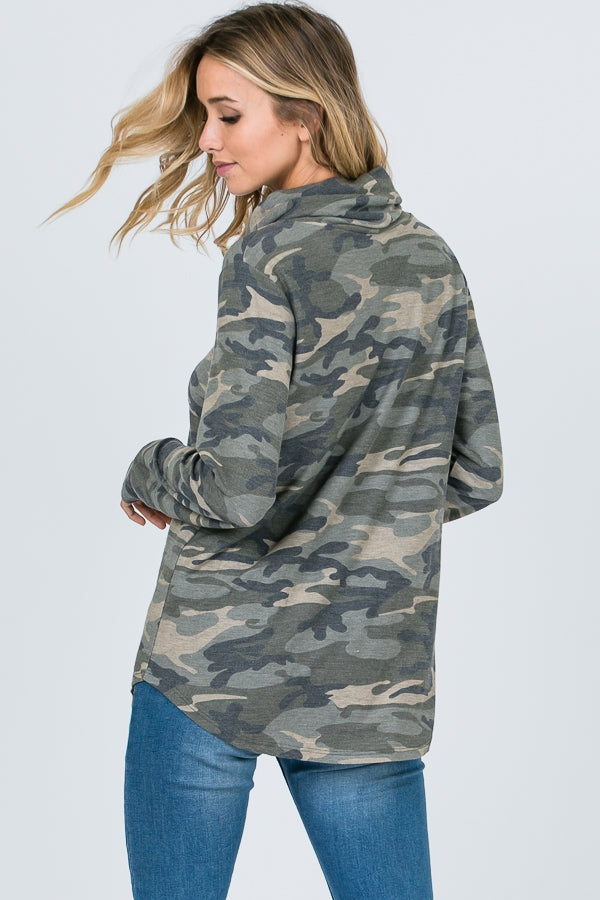 Camo Cowl Neck Sweatshirt