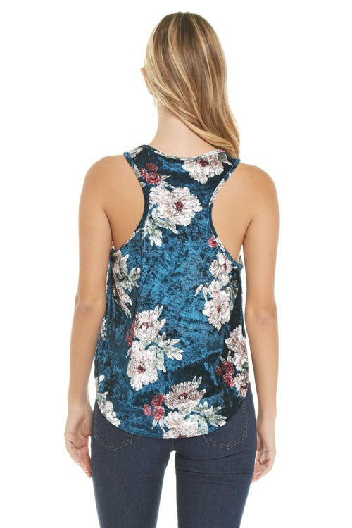 Floral Velvet Side Open Tank