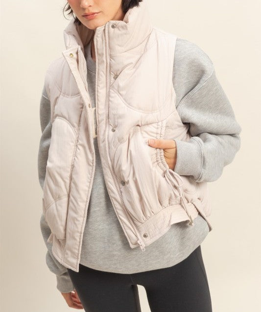 High Neck Puffer Vest Cream