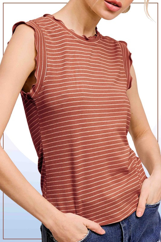 Brushed Stripe Ruffle Sleeve Top Sunstone