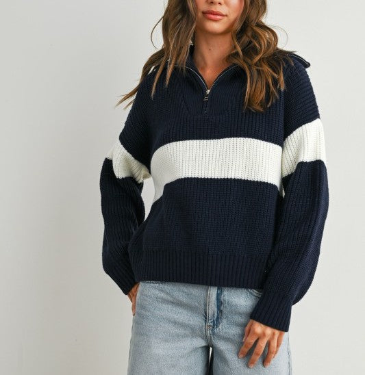 Neck Zip Navy Sweatshirt