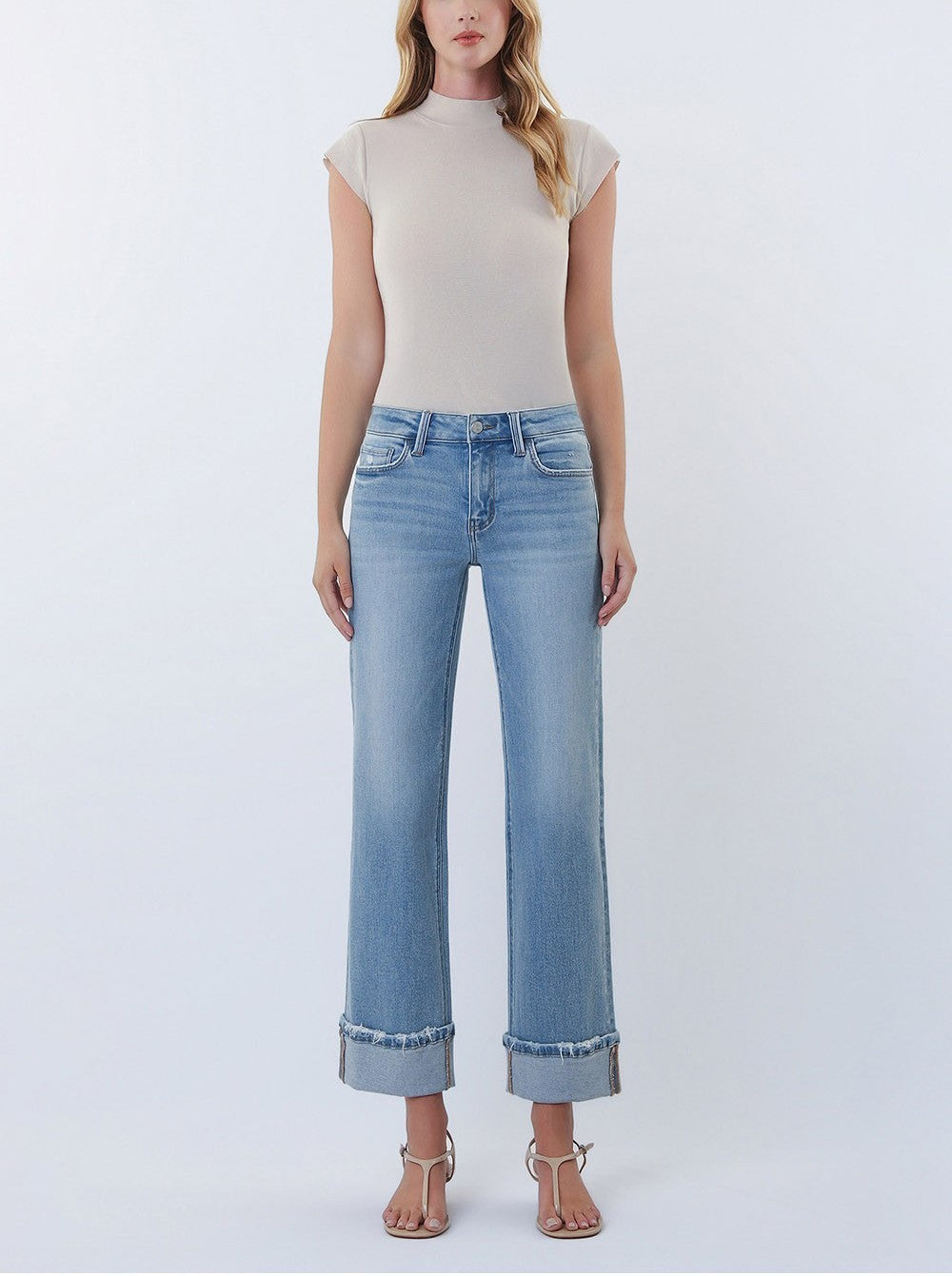 Lovervet Mid Rise Medium Light Cuffed Slim Wide Jean