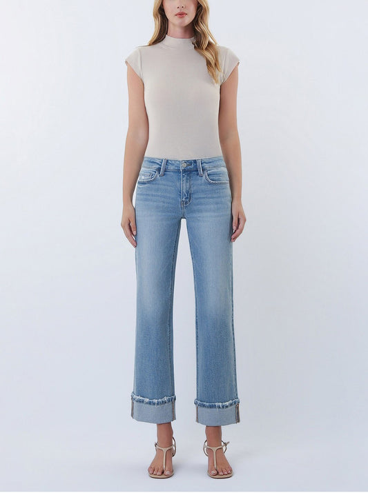 Lovervet Mid Rise Medium Light Cuffed Slim Wide Jean