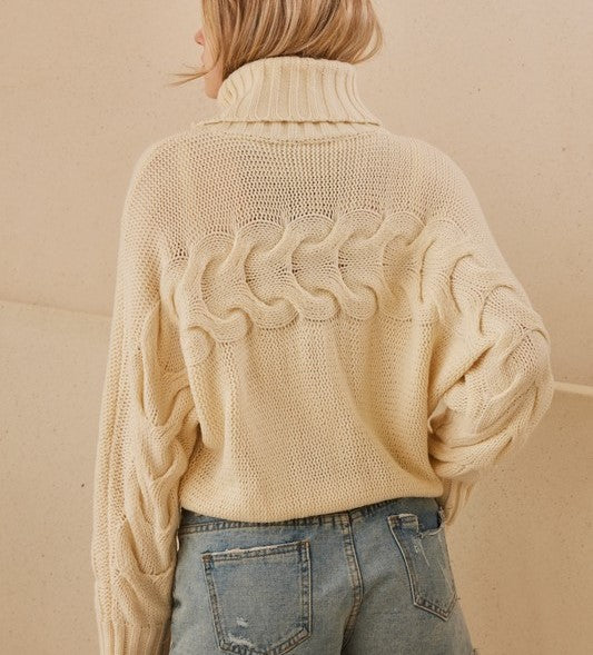 Cream Turtle Neck Cropped Knit Sweater