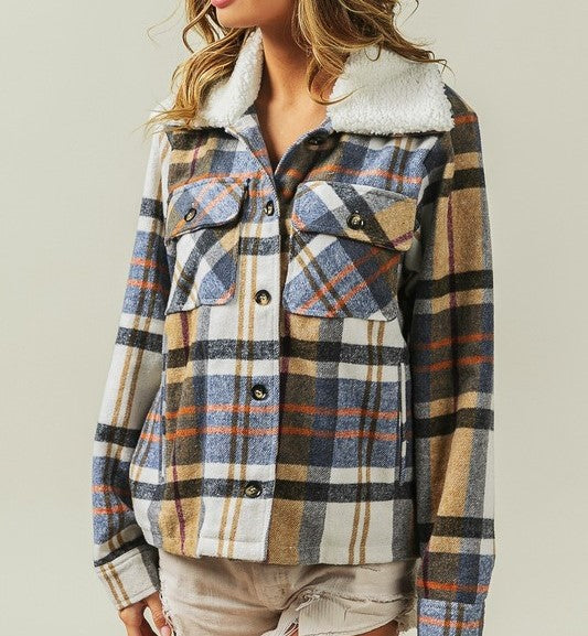 Vintage Plaid Sherpa Collared Jacket