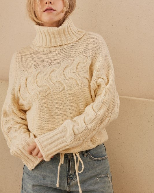 Cream Turtle Neck Cropped Knit Sweater