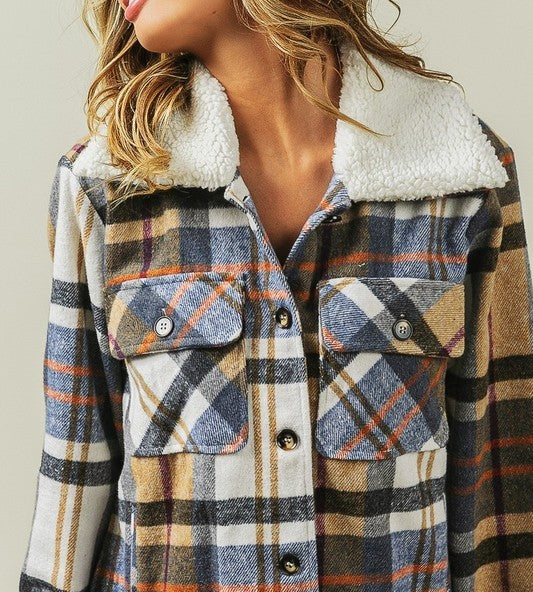 Vintage Plaid Sherpa Collared Jacket