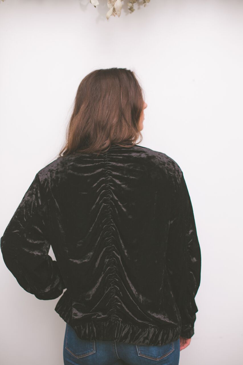 Soft Side Velvet Bomber Jacket in Black