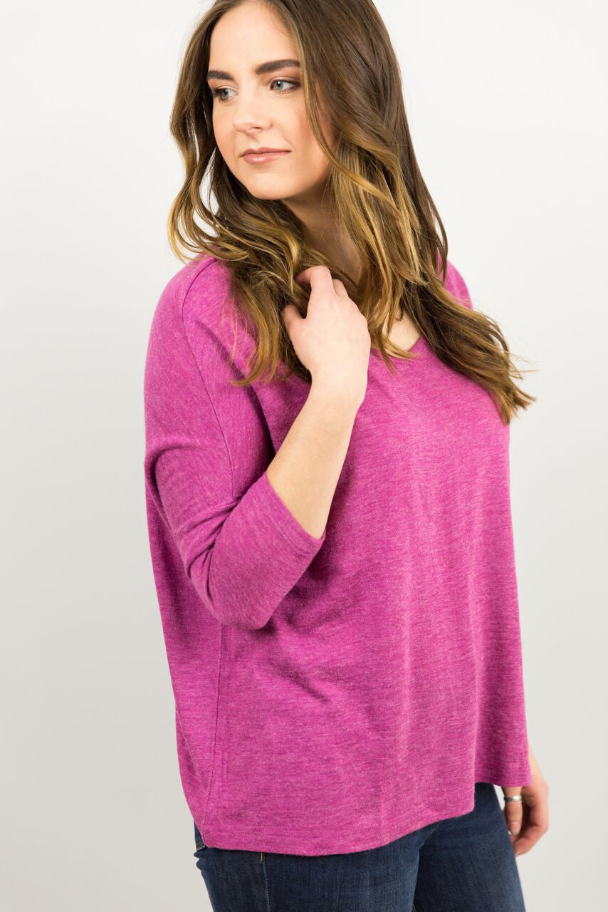 Elysian Basic 3/4 Sleeve Top in Fuchsia 