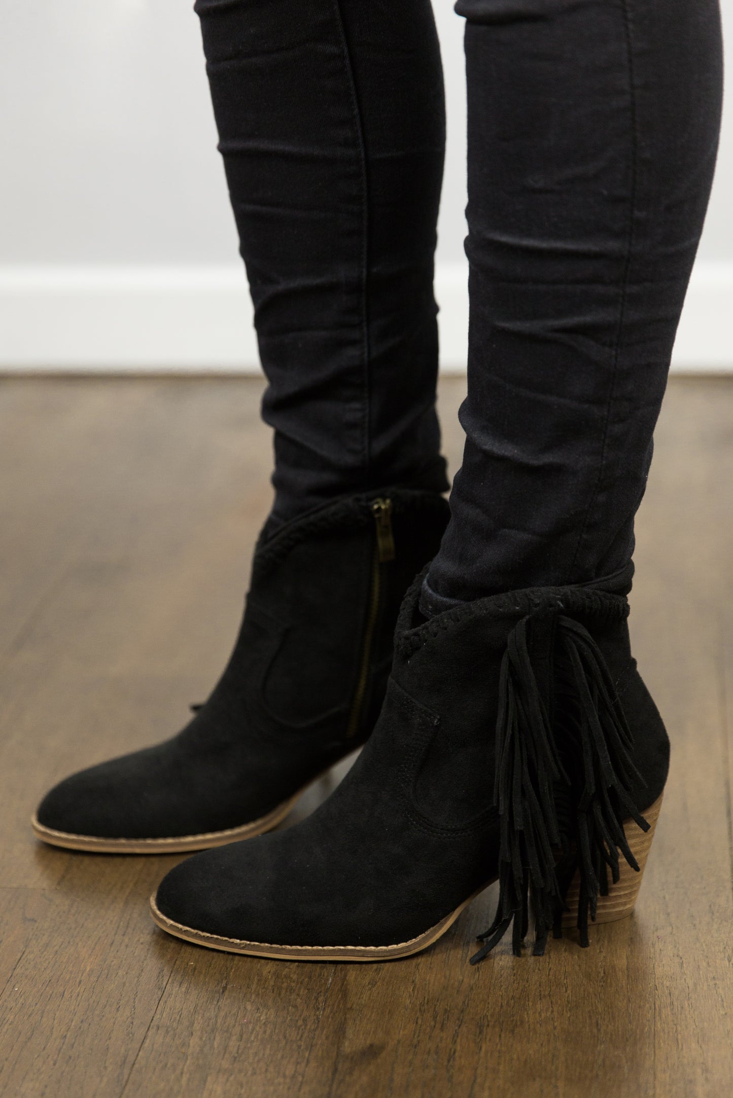 Side fringe detailed western booties