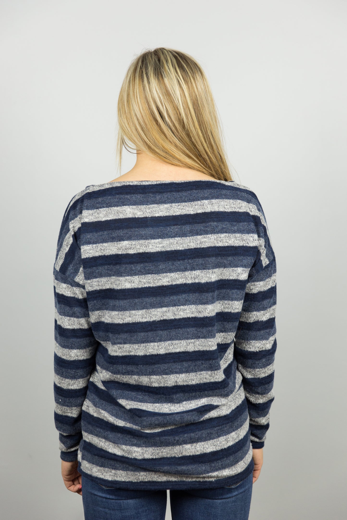 Blue Stripe Off the Shoulder