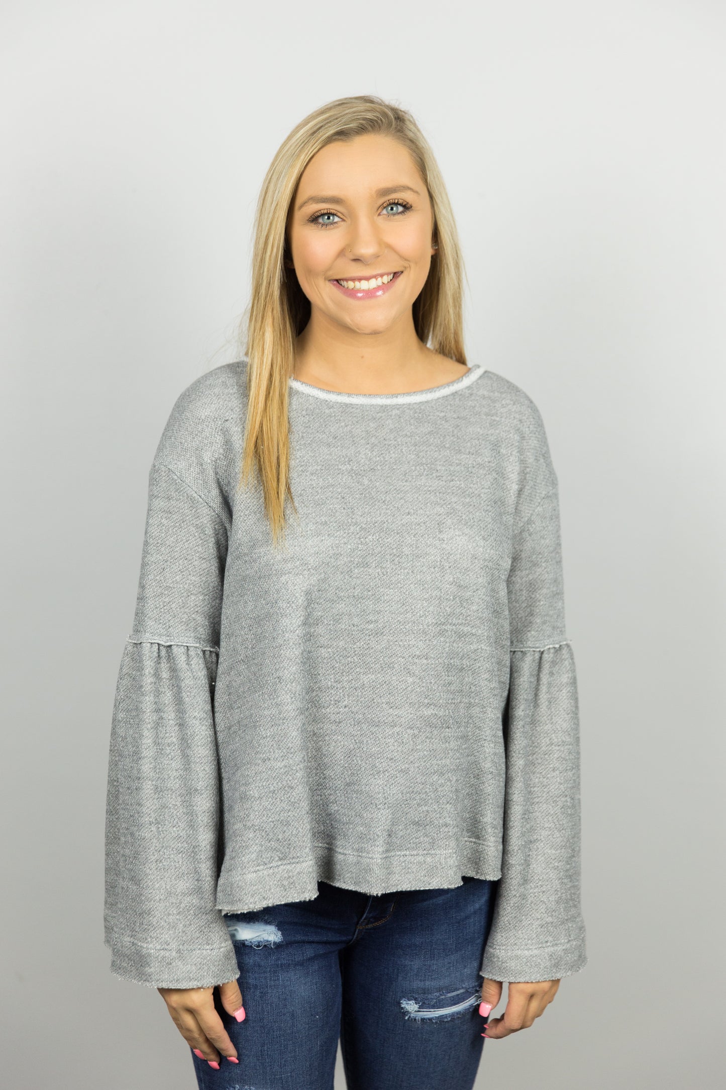 Gray Bell Sleeve Top