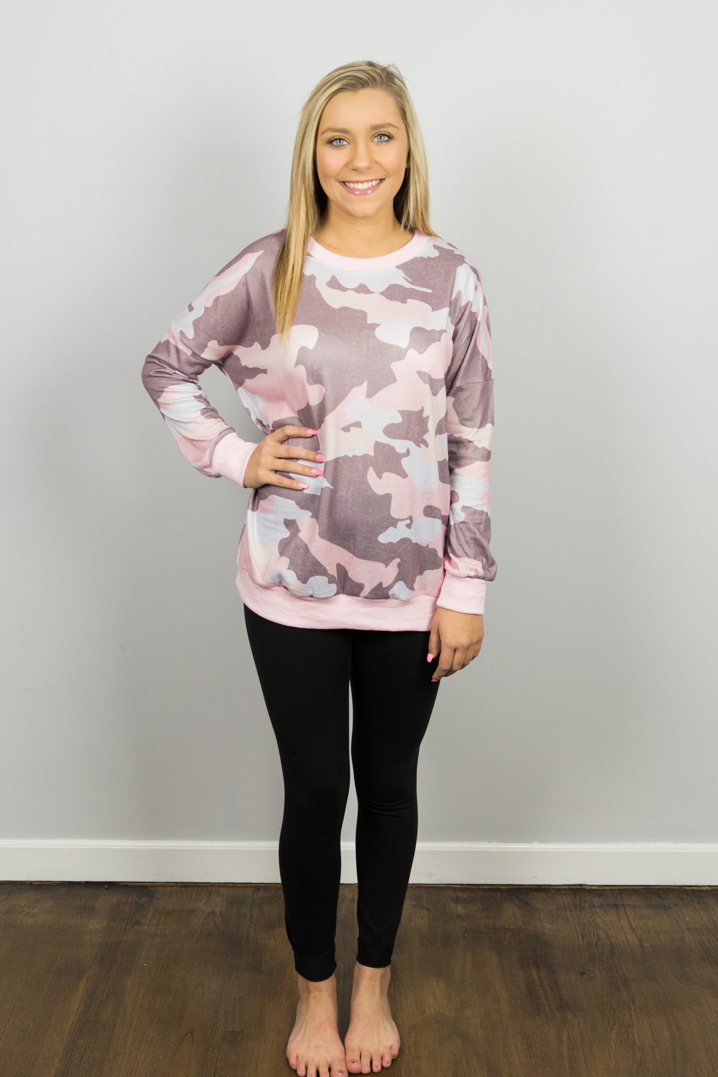 Camo Print Casual Long Sleeve Top