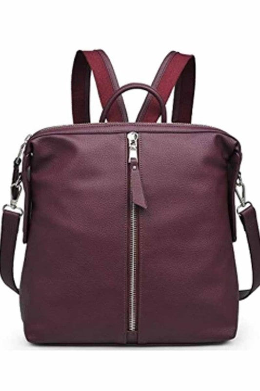 Pebbled Vegan Leather Backpack in Burgundy