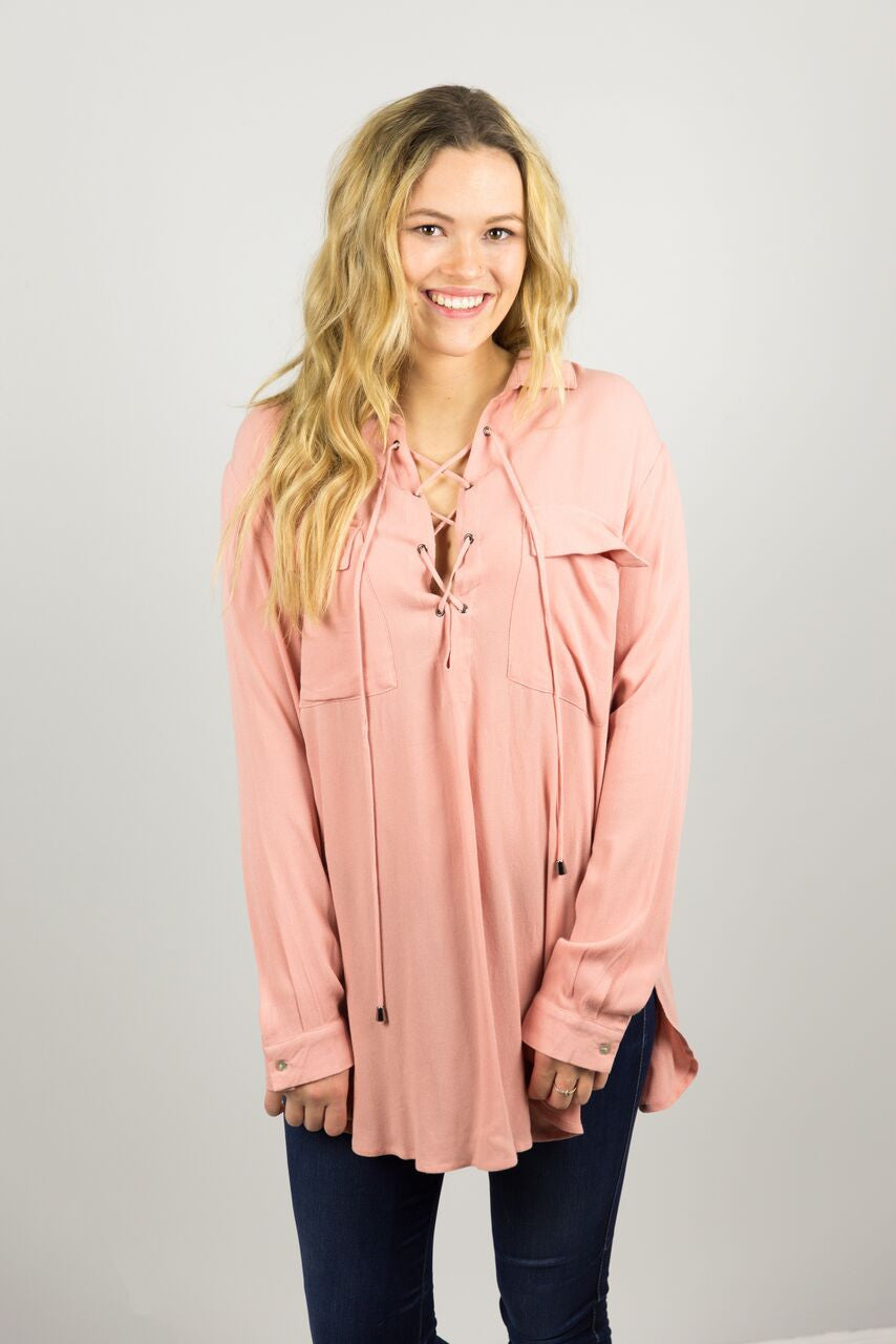 Lace Up Long Sleeve Shirt