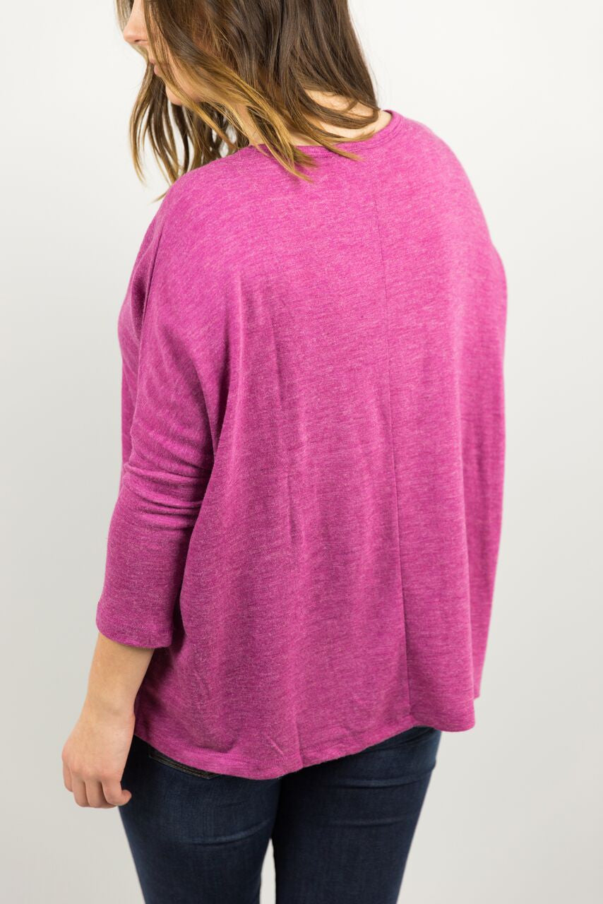 Elysian Basic 3/4 Sleeve Top in Fuchsia 