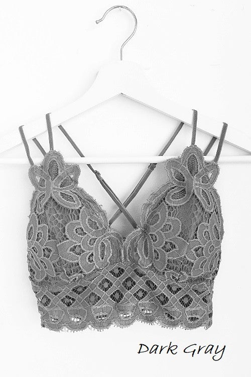Beautiful crochet lace bralette in dark gray