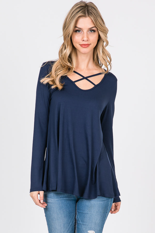 Navy Criss Cross Top