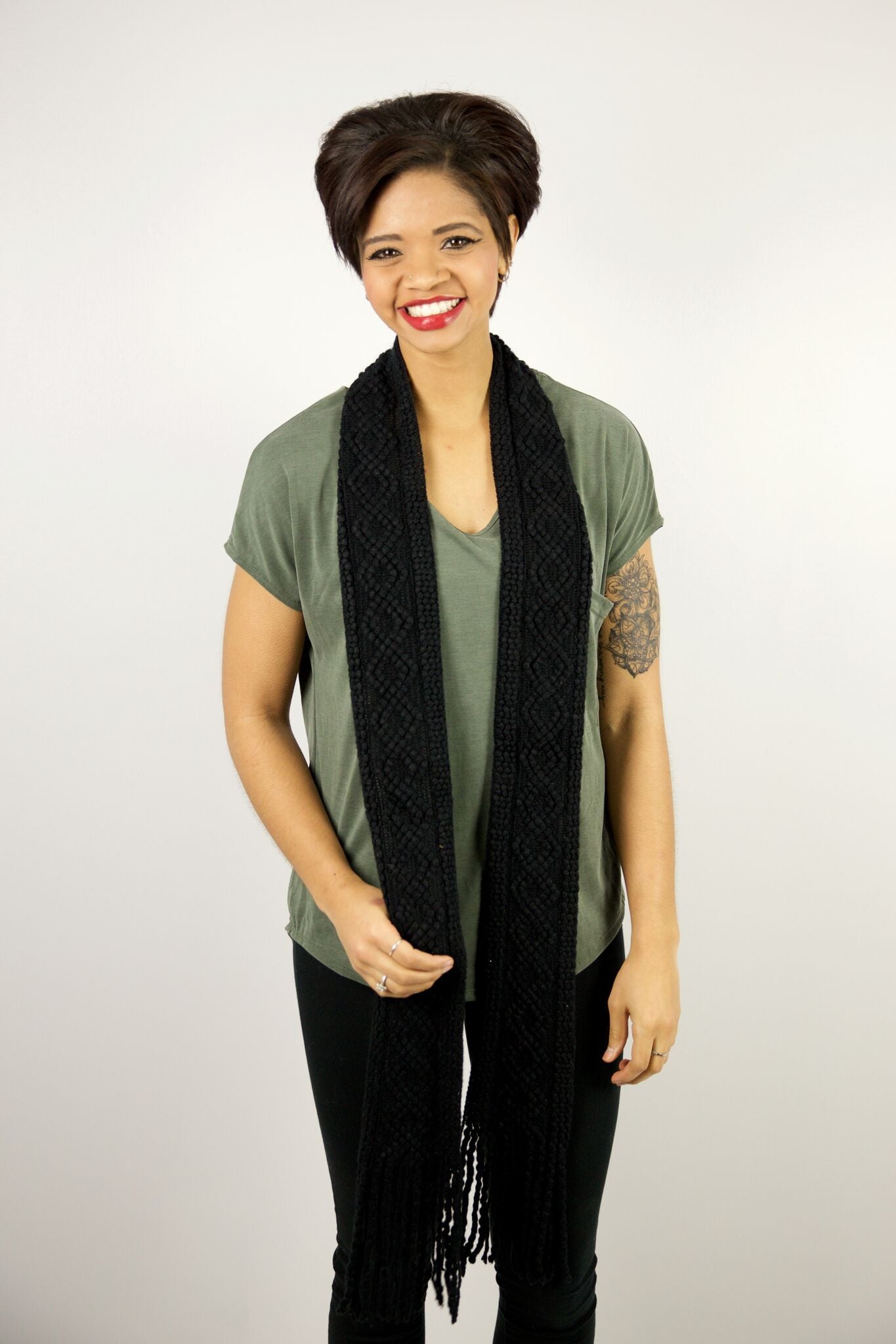 Black Skinny Knit Scarf