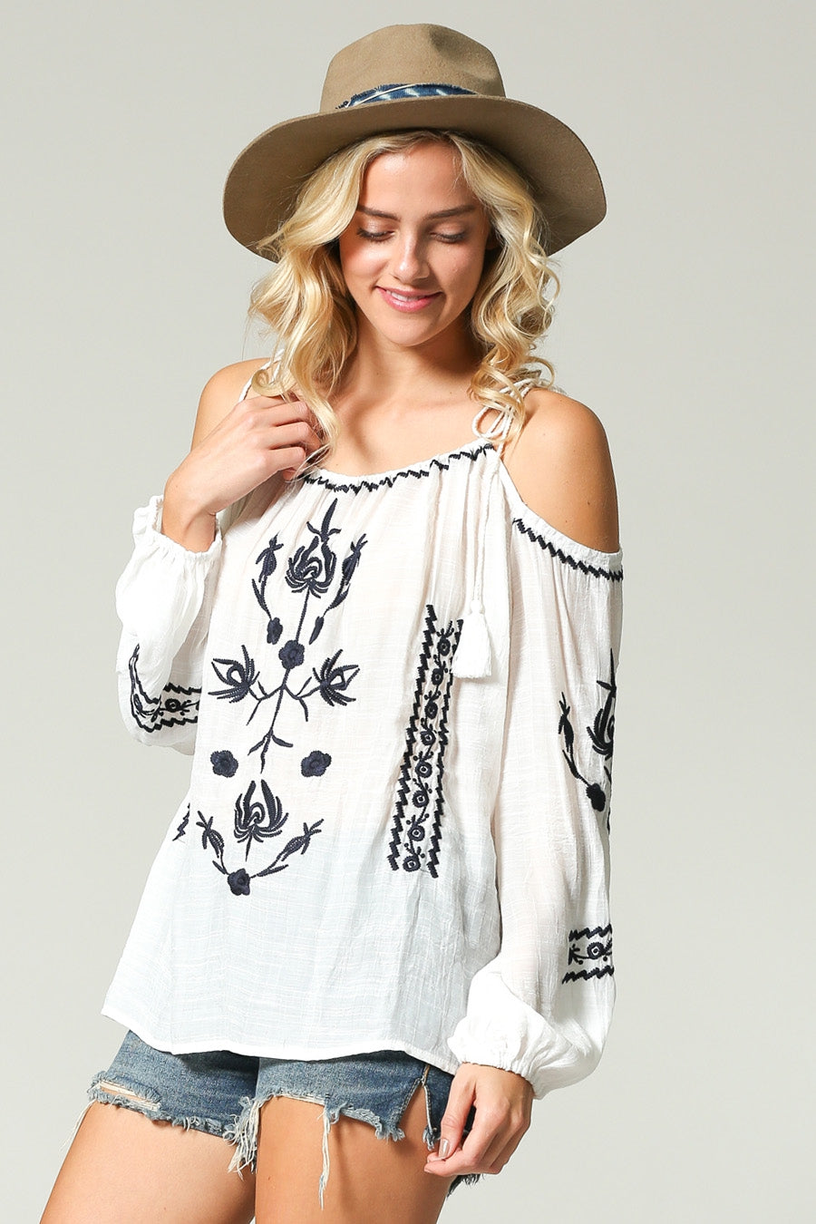 Cold Shoulder Embroidery Top