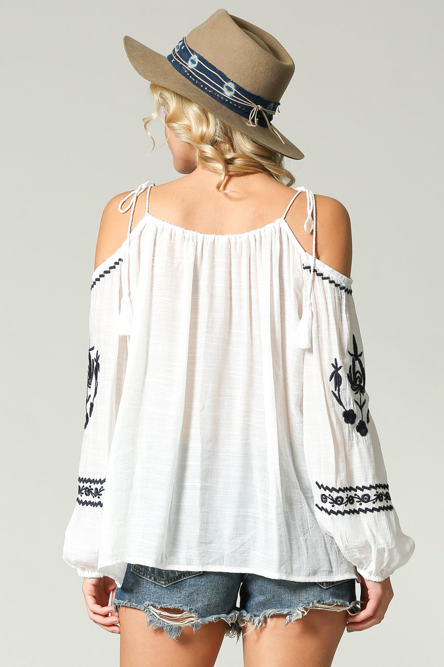 Cold Shoulder Embroidery Top