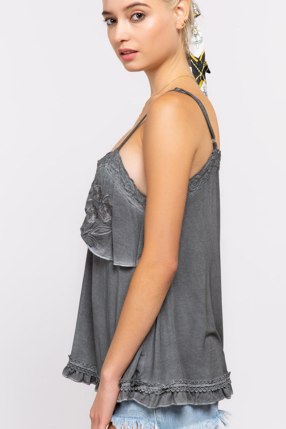 Gray Flower Babydoll Tank